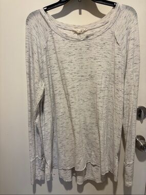 Space Dye Tee Long Sleeve Top - White with Gray Speckle